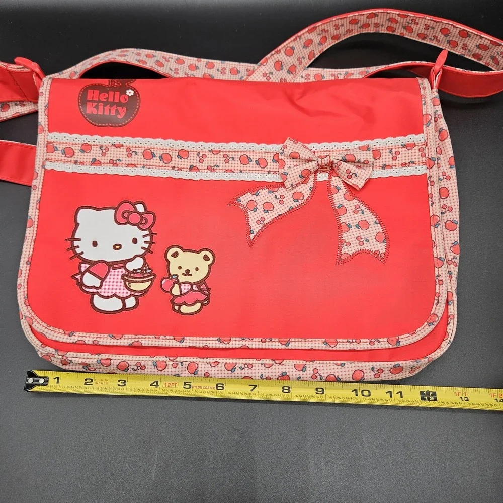 VTG Sanrio Hello Kitty Messenger Shoulder Bag Red Apple Gingham Laptop Y2K